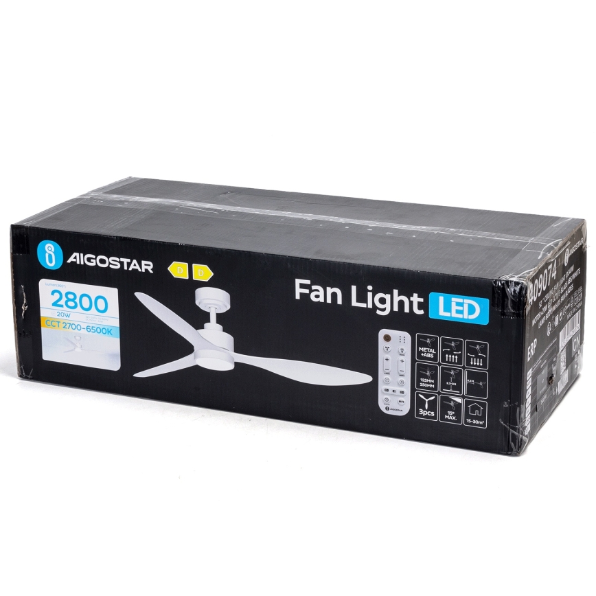 Ventilator LED dimabil de tavan Aigostar LED/20W/230V 2700-6500K 132 cm alb + telecomandă