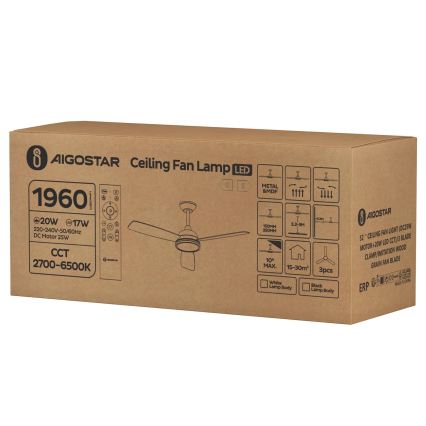Ventilator LED dimabil de tavan Aigostar LED/20W/230V 2700-6500K 132 cm maro + telecomandă