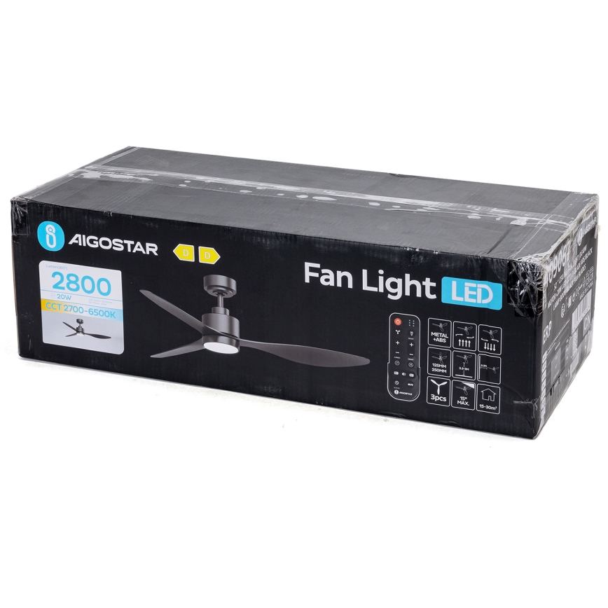 Ventilator LED dimabil de tavan Aigostar LED/20W/230V 2700-6500K 132 cm negru + telecomandă