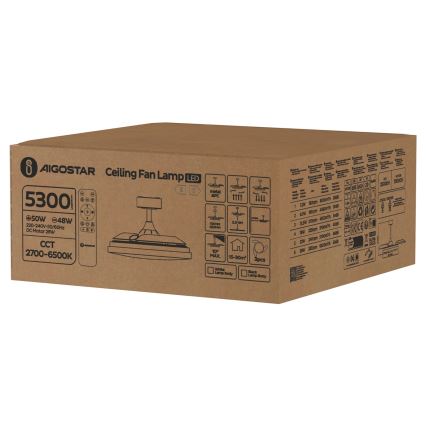 Ventilator LED dimabil de tavan Aigostar LED/50W/230V 2700-6500K 106 cm alb + telecomandă