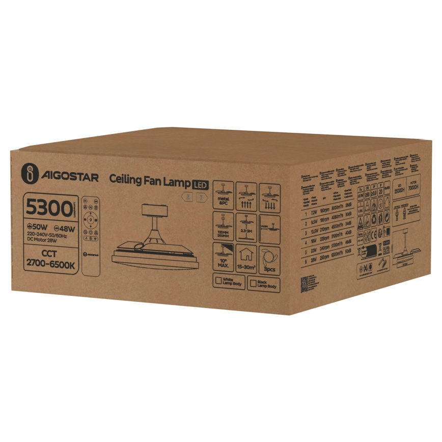 Ventilator LED dimabil de tavan Aigostar LED/50W/230V 2700-6500K 106 cm alb + telecomandă