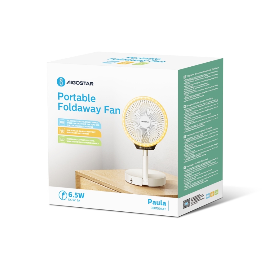 Ventilator LED pliabil fără fir cu port USB 6,5W/5V Aigostar