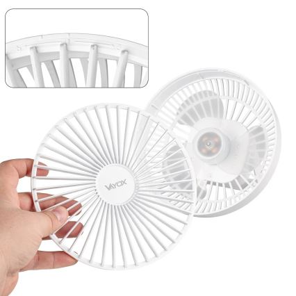 Ventilator LED reîncărcabil de masă cu iluminare LED/2W/5V USB 2400 mAh alb