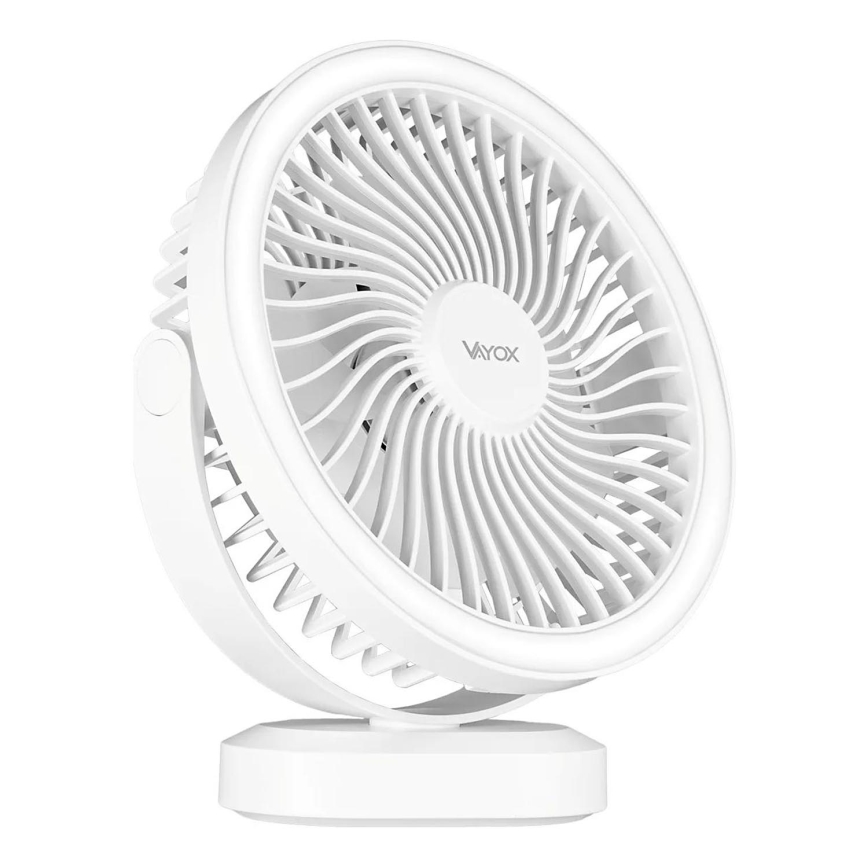 Ventilator LED reîncărcabil de masă cu iluminare LED/3W/5V USB 2400 mAh alb