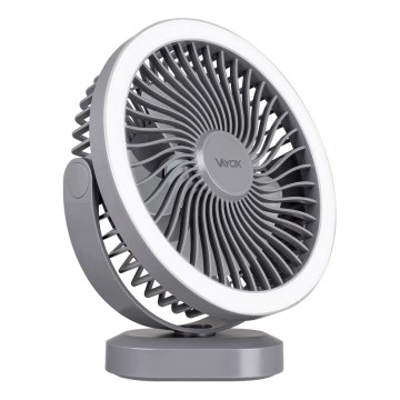 Ventilator LED reîncărcabil de masă cu iluminare LED/3W/5V USB 2400 mAh gri