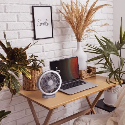 Ventilator LED reîncărcabil de masă cu iluminare LED/3W/5V USB 2400 mAh gri