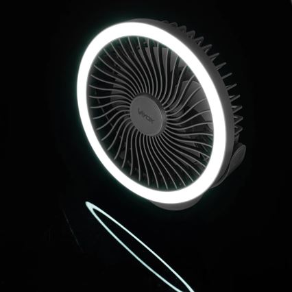 Ventilator LED reîncărcabil de masă cu iluminare LED/3W/5V USB 2400 mAh gri