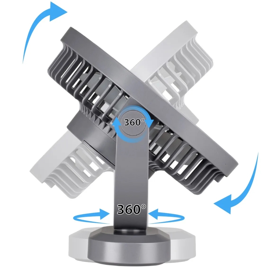 Ventilator LED reîncărcabil de masă cu iluminare LED/3W/5V USB 2400 mAh gri