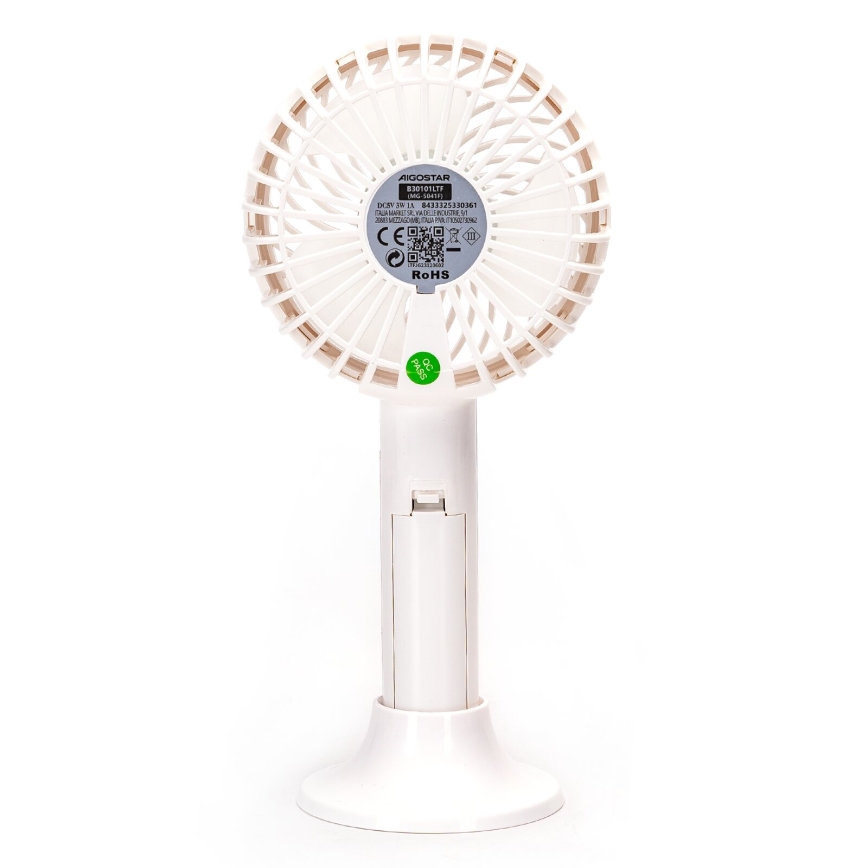 Ventilator reîncărcabil de buzunar Aigostar 3W/5V 1500mAh USB alb