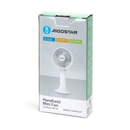 Ventilator reîncărcabil de buzunar Aigostar 3W/5V 1500mAh USB alb