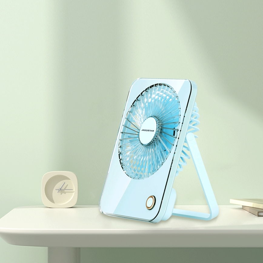 Ventilator reîncărcabil de masă Aigostar 5W/5V 3600mAh USB albastru