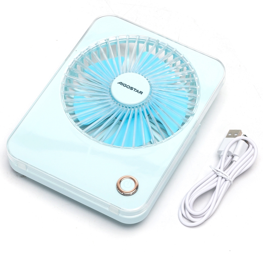 Ventilator reîncărcabil de masă Aigostar 5W/5V 3600mAh USB albastru