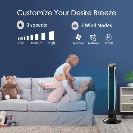 Ventilator tip turn 45W/230V negru/alb Aigostar + telecomandă