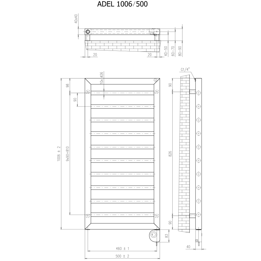 Vertaduro ADEL - radiator de baie cu termostat, 400 W, 100 x 50 cm, antracit