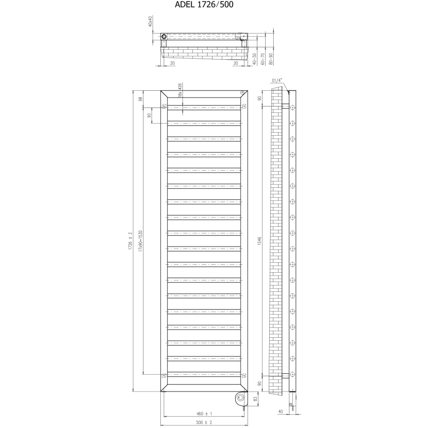 Vertaduro ADEL - Radiator de baie cu termostat, 600 W, 172 x 50 cm, alb
