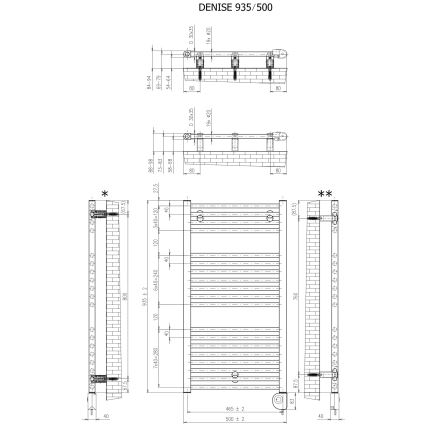 Vertaduro DENISE - radiator de baie cu termostat, 400 W, 94 x 50 cm, negru