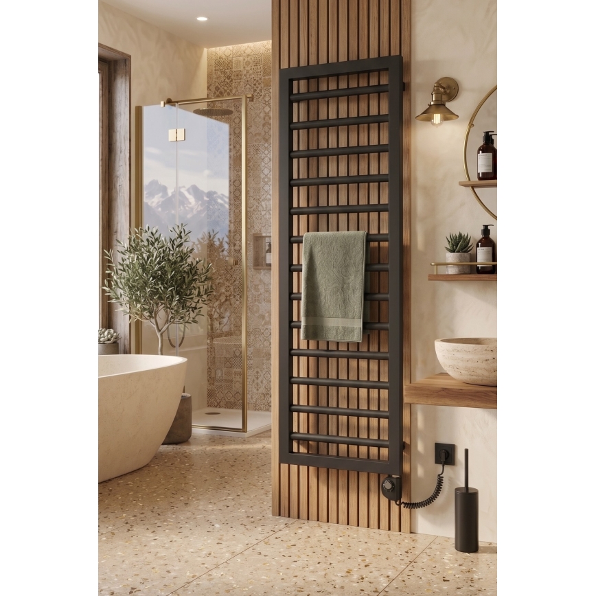 Vertaduro - Radiator de baie ADEL cu termostat, 600 W, 128 x 50 cm, antracit