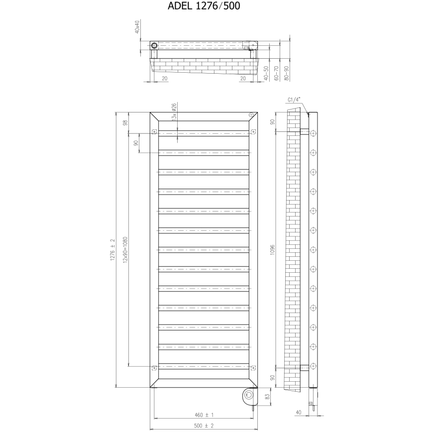 Vertaduro - Radiator de baie cu termostat ADEL 600W 128x50 cm negru