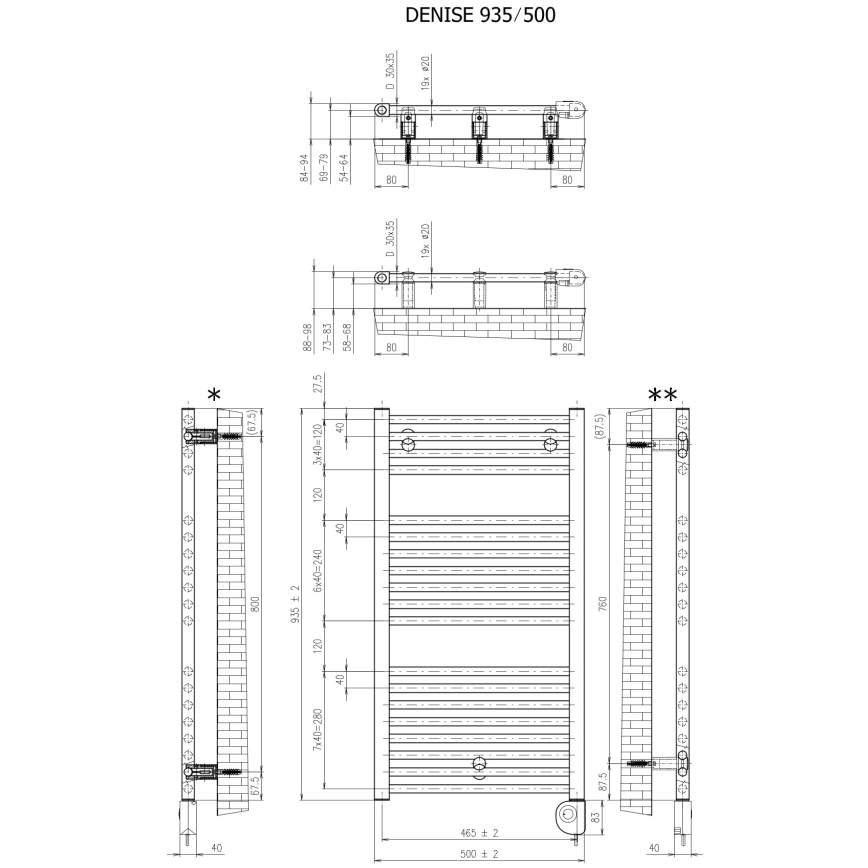 Vertaduro - Radiator de baie cu termostat DENISE, 400 W, 94 x 50 cm, taupe