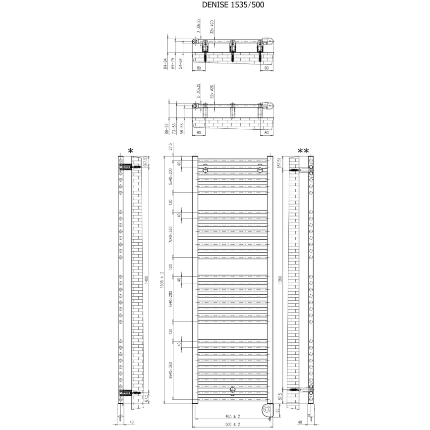 Vertaduro - Radiator de baie cu termostat DENISE, 600 W, 154 x 50 cm, negru
