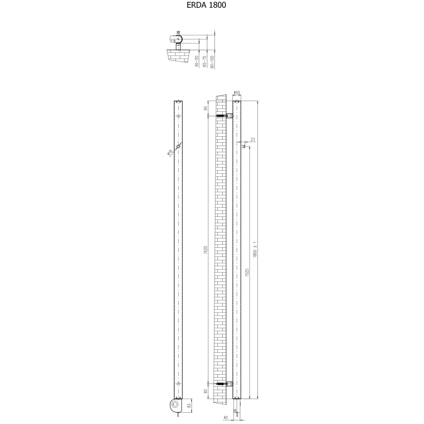 Vertaduro - Radiator de baie cu termostat ERDA, 400 W, 180 x 5 cm, alb