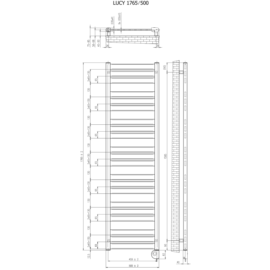 Vertaduro - Radiator de baie cu termostat LUCY 800W 177x50 cm negru