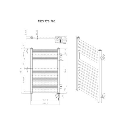 Vertaduro - Radiator de baie cu termostat MEG, 400 W, 78 x 50 cm, negru
