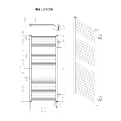 Vertaduro - Radiator de baie cu termostat MEG, 600 W, 118 x 50 cm, negru