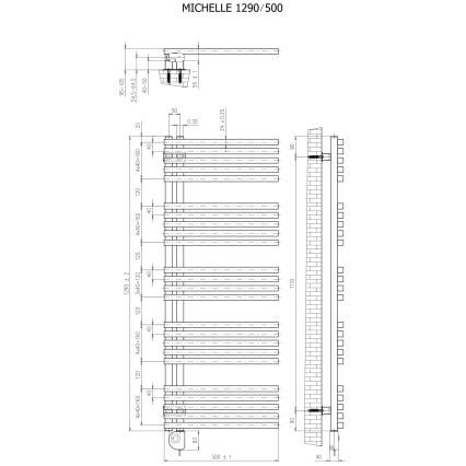 Vertaduro - Radiator de baie cu termostat MICHELLE, 600 W, 129 x 50 cm, alb