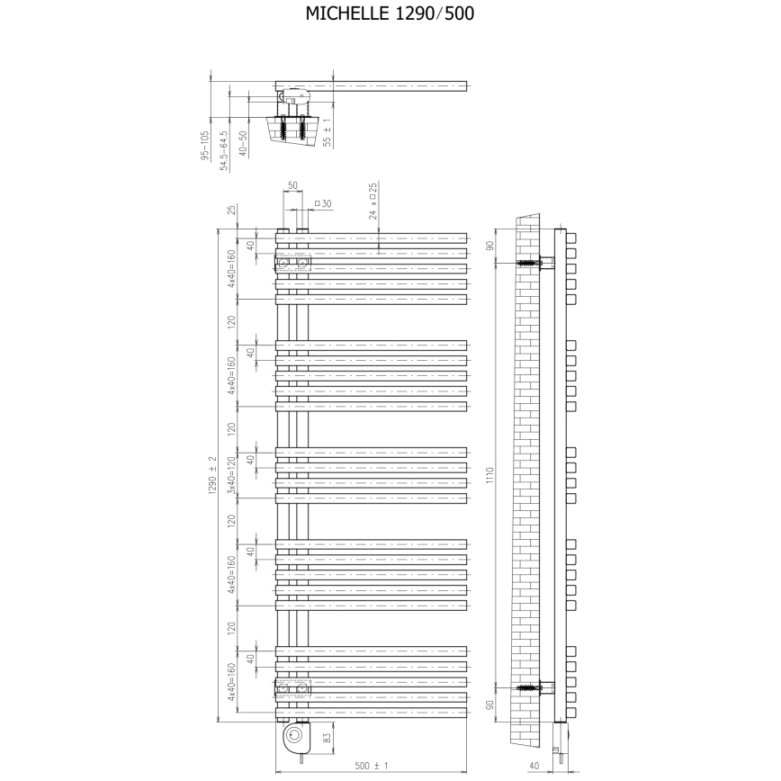 Vertaduro - Radiator de baie cu termostat MICHELLE, 600 W, 129 x 50 cm, alb