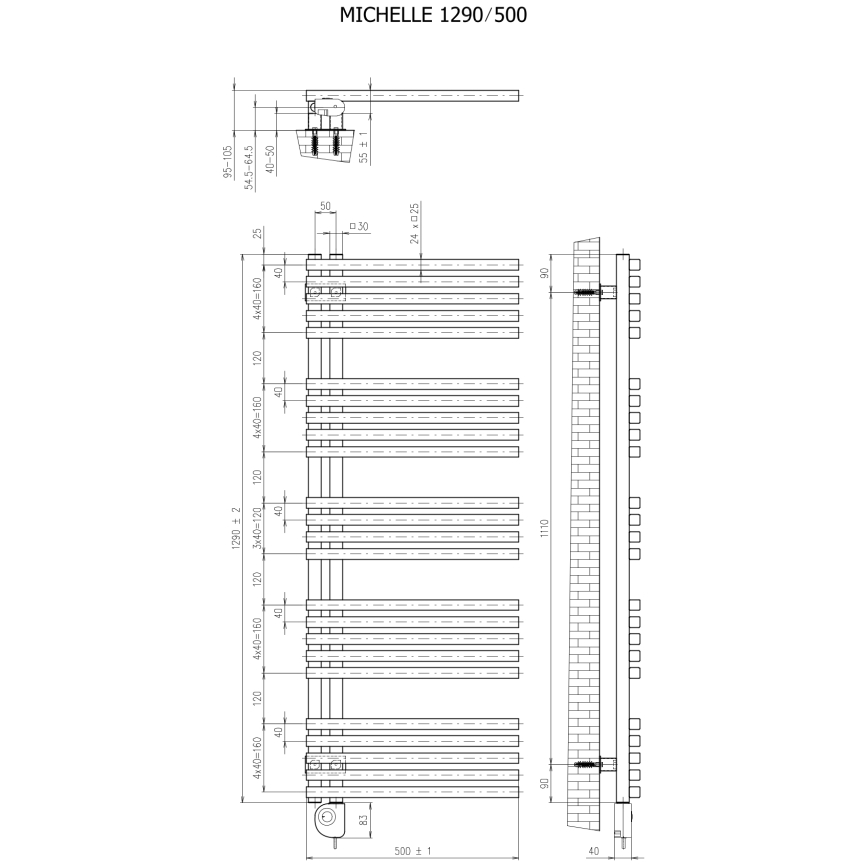Vertaduro - Radiator de baie cu termostat MICHELLE, 600 W, 129 x 50 cm, negru
