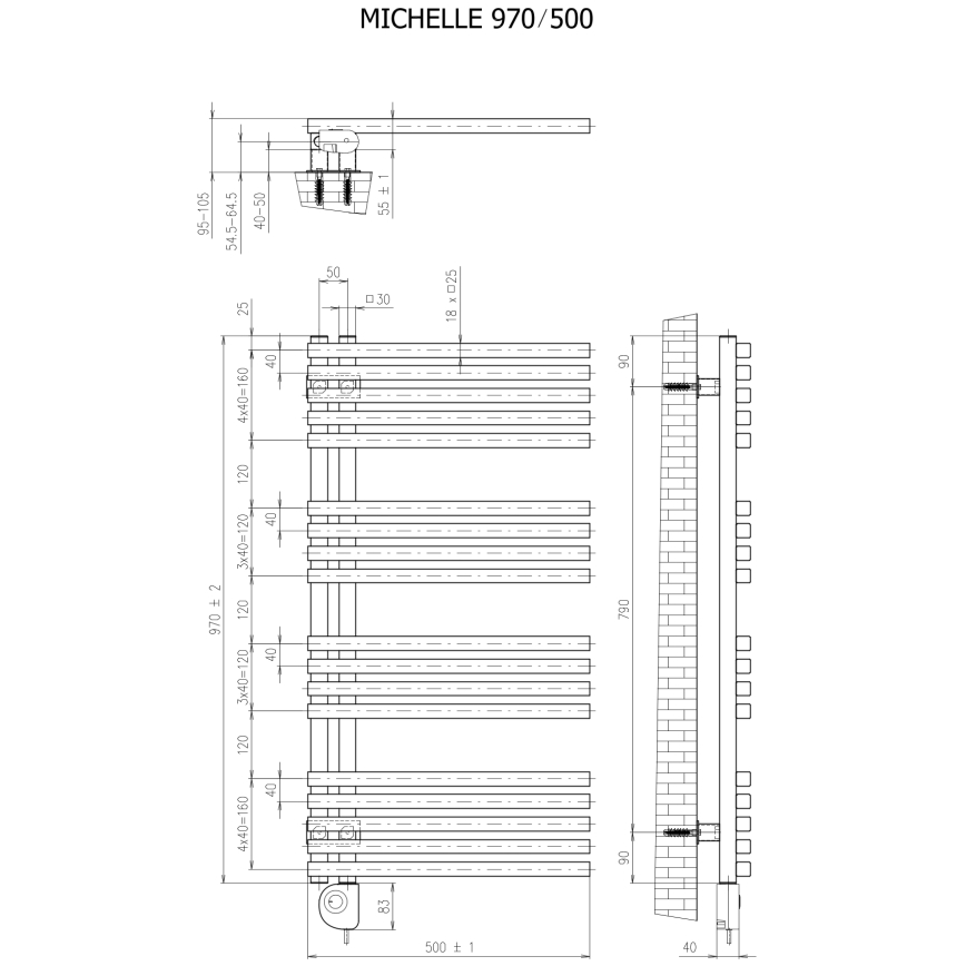 Vertaduro - Radiator de baie MICHELLE cu termostat, 600W, 97x50 cm, negru