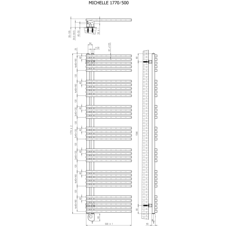 Vertaduro - Radiator de baie MICHELLE cu termostat, 900 W, 177 x 50 cm, alb