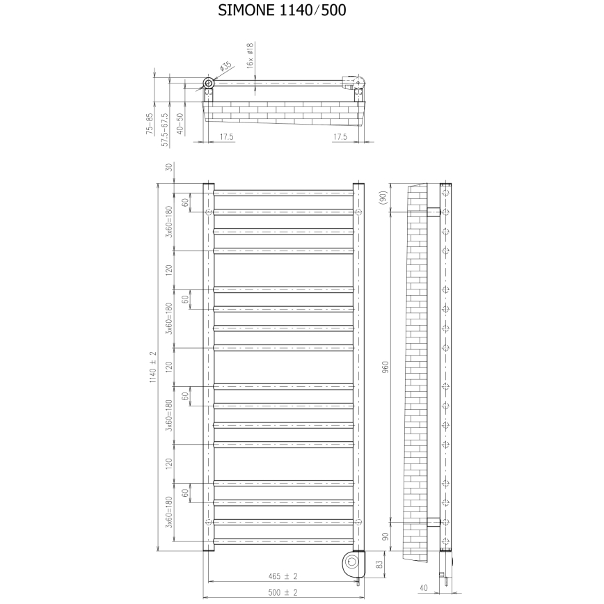 Vertaduro - Radiator de baie SIMONE cu termostat, 400 W, 114 x 50 cm, taupe