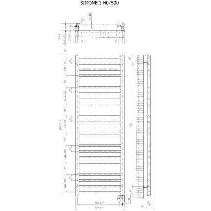 Vertaduro - Radiator de baie SIMONE cu termostat, 600 W, 144x50 cm, taupe
