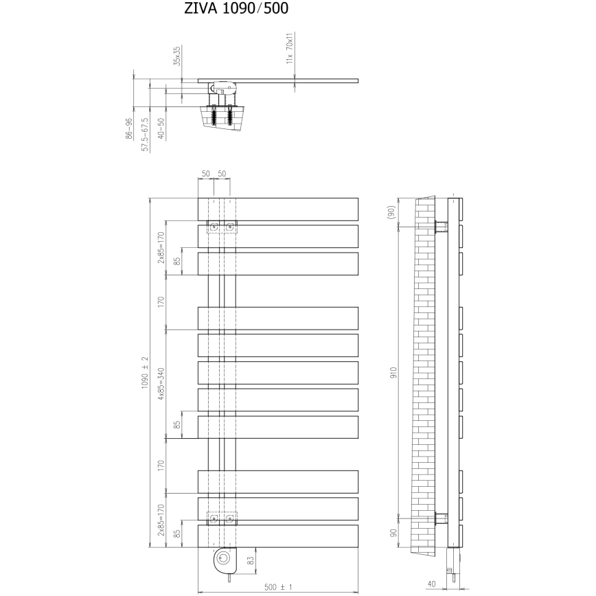 Vertaduro - Radiator de baie ZIVA cu termostat, 500 W, 109 x 50 cm, taupe