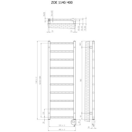 Vertaduro - radiator de baie ZOE cu termostat, 400 W, 114 x 40 cm, alb