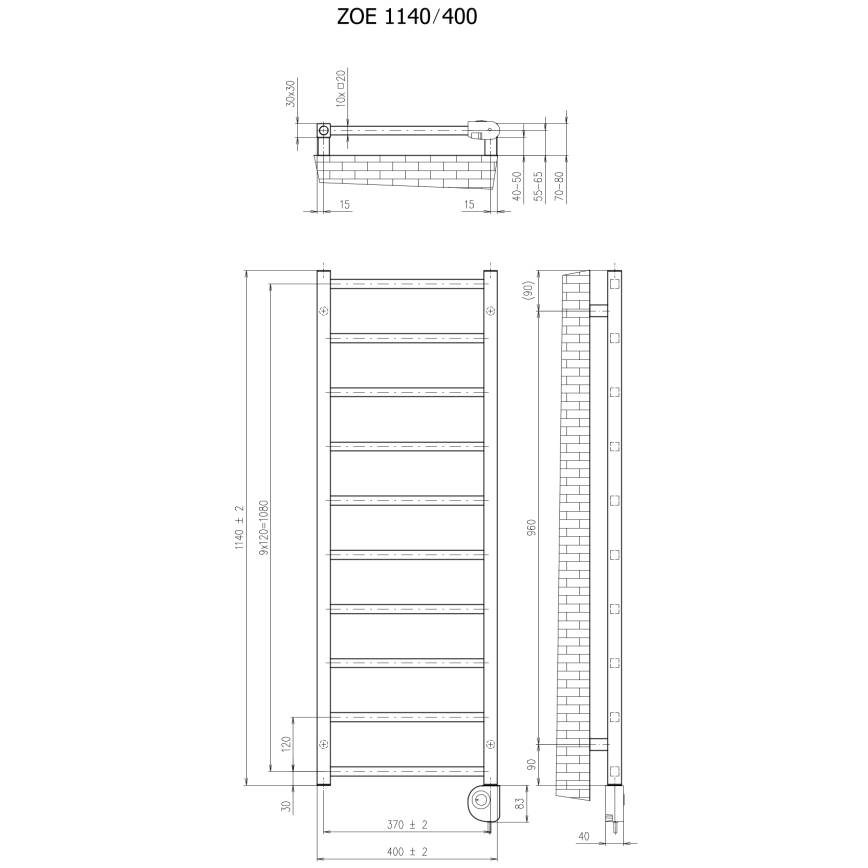Vertaduro - radiator de baie ZOE cu termostat, 400 W, 114 x 40 cm, alb