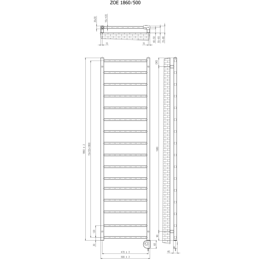 Vertaduro - Radiator de baie ZOE cu termostat, 400 W, 186 x 50 cm, taupe