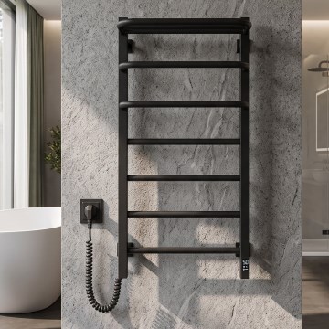 Vertaduro - Uscător electric de prosoape cu termostat DOR 155W/230V 80x48 cm IP44, negru, montare pe partea stângă
