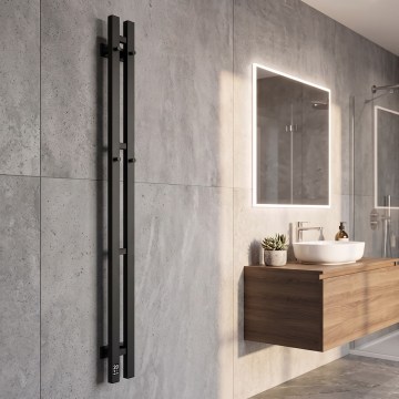 Vertaduro - Uscător electric pentru prosoape cu termostat VEO 70W/230V 120x9 cm IP44 negru, pe partea dreaptă