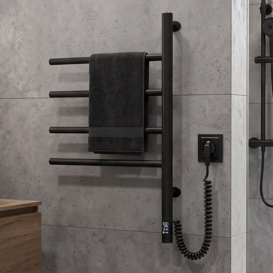Vertaduro - Uscător electric rotativ de prosoape cu termostat ARA 60W/230V 65x49 cm IP44 negru