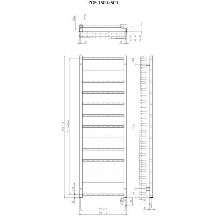 Vertaduro ZOE - Radiator de baie cu termostat, 400 W, 150 x 50 cm, taupe