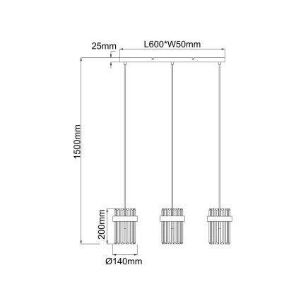 VETRO Lustră suspendată pe cablu 3xE14/10W/230V aurie