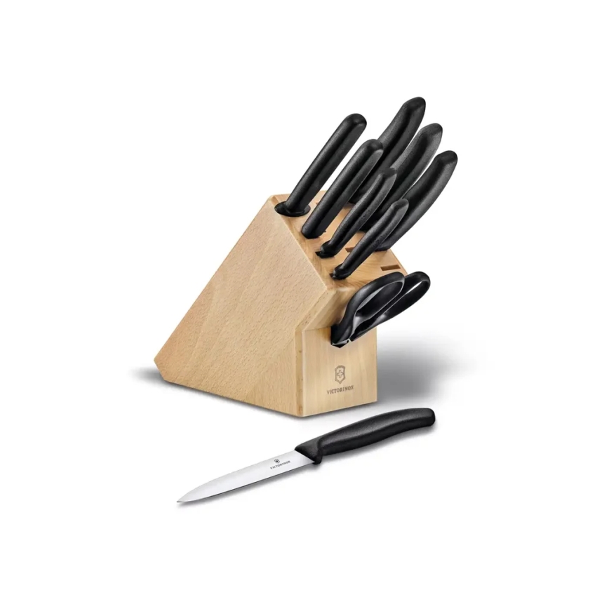 Victorinox - Set de 10 cuțite de bucătărie în suport SWISS CLASSIC fag/bej