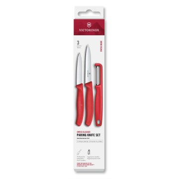 Victorinox - Set de 3 piese cuțite de bucătărie SWISS CLASSIC cu curățător, roșu