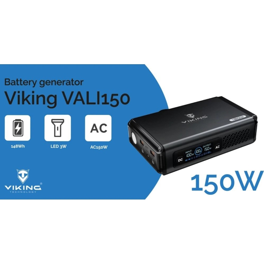 Viking - Generator portabil 10000 mAh cu afișaj LED și Power Delivery