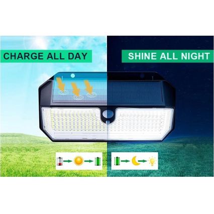 Viking - Lampă de perete solară LED cu senzor LED/2W/3,7V IP65 6000K 2200 mAh