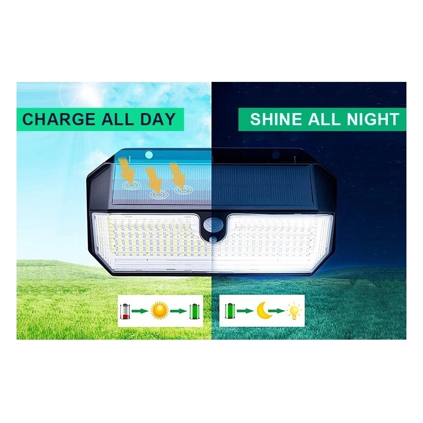 Viking - Lampă de perete solară LED cu senzor LED/2W/3,7V IP65 6000K 2200 mAh