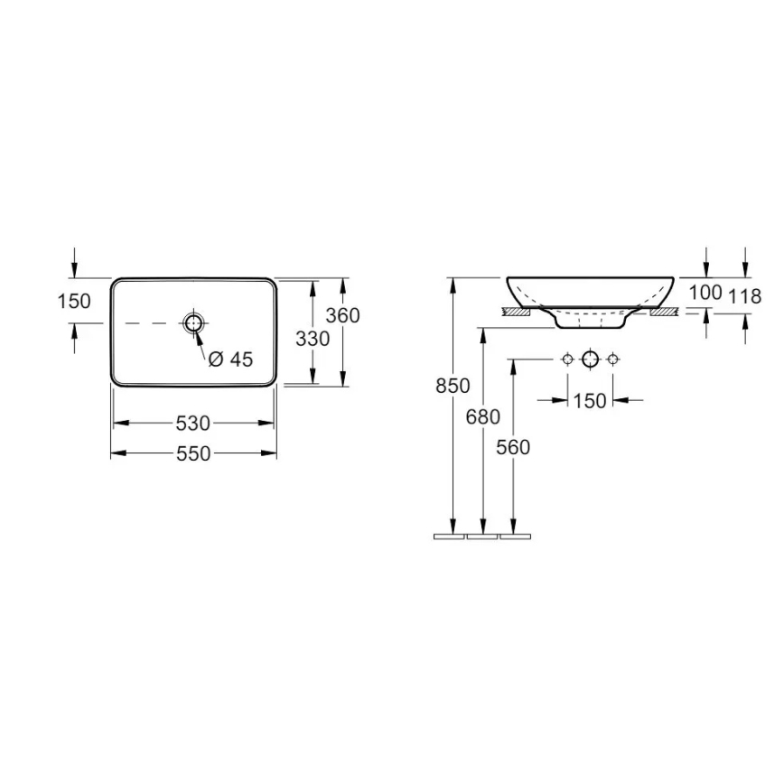 Villeroy & Boch 41135501 - Lavoar pentru blat VENTICELLO 55,5 x 36 cm ceramică/albă